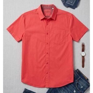 Guess Mens Red Short-Sleeve Button-Up Shirt Classic Fit Chest Pocket Size XL